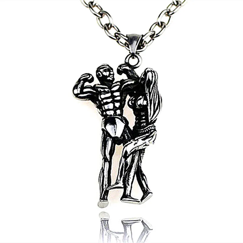 

High Quality 316L stainless steel Necklace jewelry 3D Fitness Muscle Men and Women Glamour Pendant Necklace Rock Hip Hop jewelry