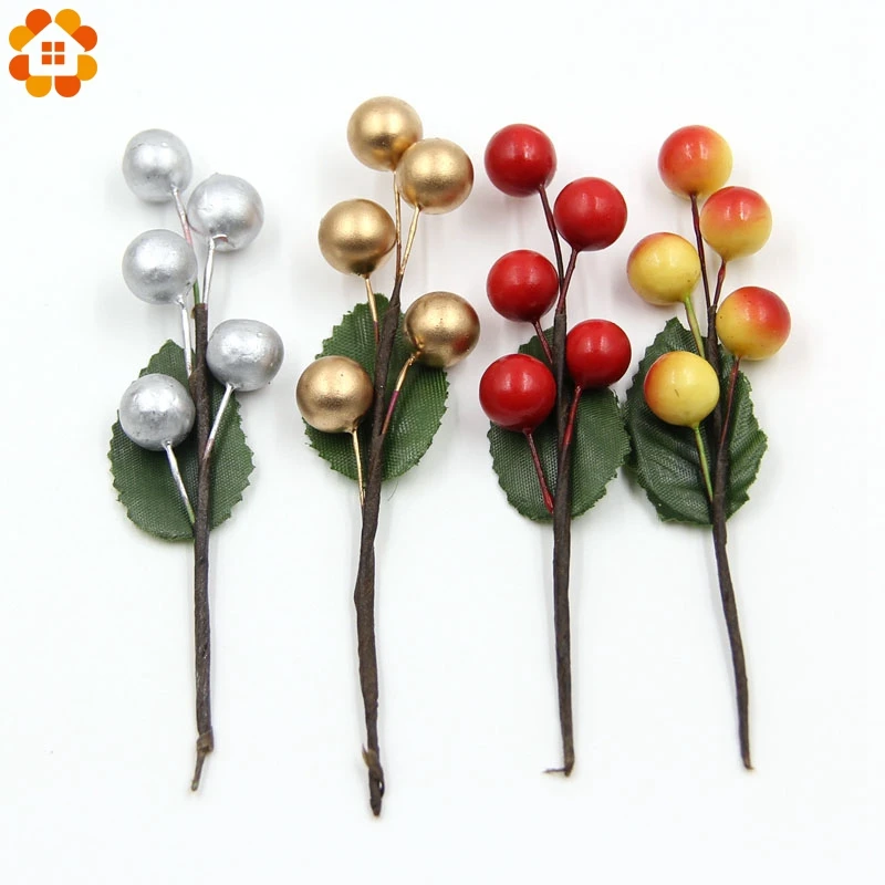 

20PCS DIY Red/Gold/Silver Christmas Plastic Artificial Berry For Home Wedding Christmas Party Decoration Handmade Gifts Supplies