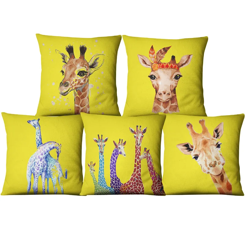 

Giraffe Colour Decoration Cushion Cover Animal Printed Yellow Throw Pillows Case Home Decor Fabric Art for Sofa Chair Car Party