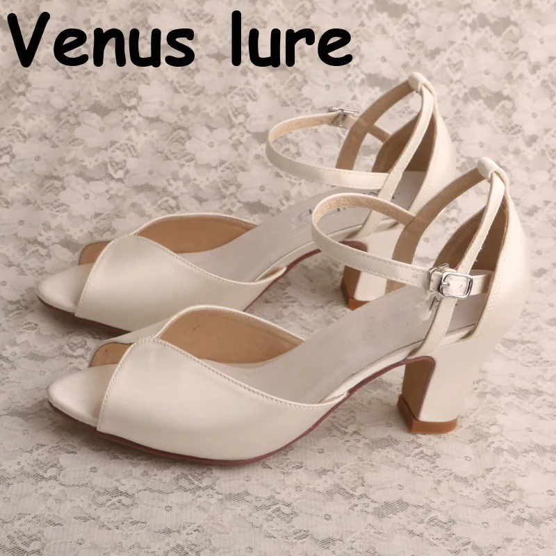 Customized Block Heel Wedding Sandals For Bride Open Toe Ladies