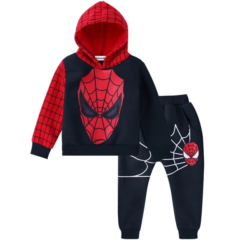 KEAIYOUHUO/Одежда для мальчиков; Спортивный костюм с капюшоном с изображением Человека-паука для маленьких мальчиков; комплекты детской одежды; хлопковые костюмы; комплекты одежды для детей