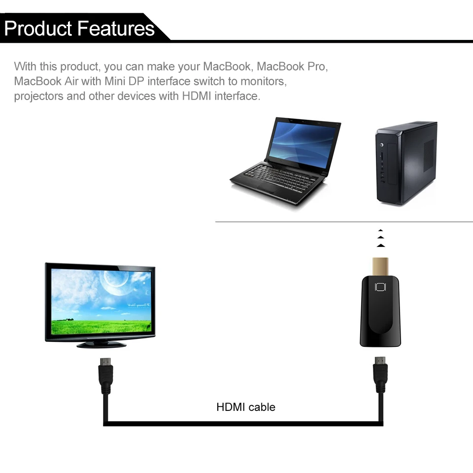 Mini DP DisplayPort V1.2 Male to HDMI V1.4 Female Adapter AV Cable Converter 1080P For MacBook Mini Displayport to HDMI (4)