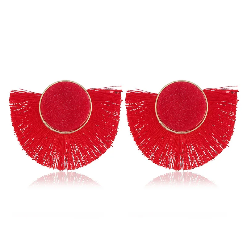

Bohemian Tassel Big Drop Earrings for Women Fashion Jewelry Earrings 2019 Luxurious Cotton Silk Fabric Fringe Earring