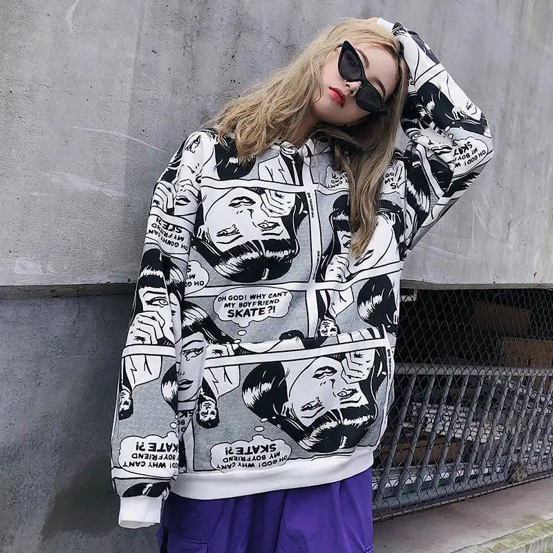 Neploe 2019 корейский Негабаритных Толстовки с героями мультфильмов капюшоном