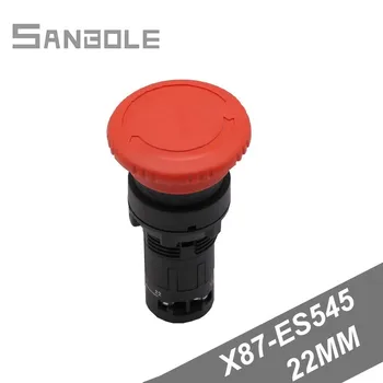 

XB7-ES545 Mushroom Head Emergency Stop Push Button Switch Plastic Open Hole 22MM silver contact Round Red switch (2PCS)