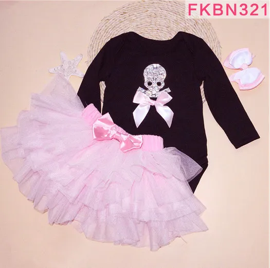 newborn set baby Long sleeve Rompers pink tutu skirts and bow hair band clothing sets saia longa infantil birthday girl outfit images - 6