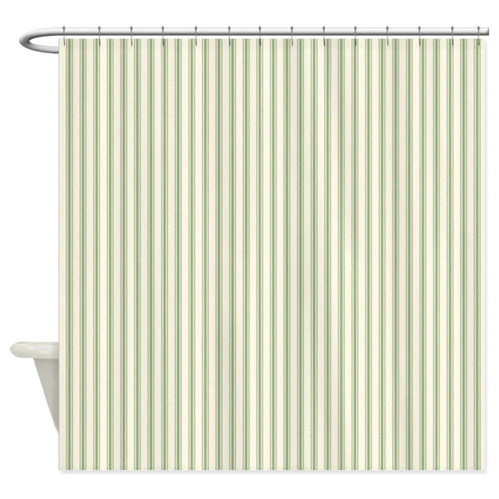 Green Ticking Decorative Fabric Shower Curtain For Bathroom Waterproof
