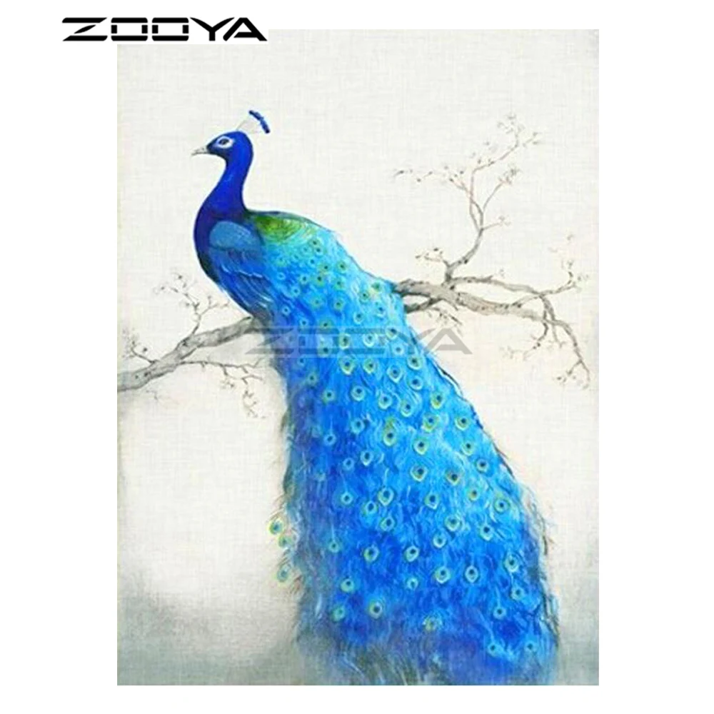 

ZOOYA 5D DIY Diamond Blue Peacock Branch Animal Diamond Painting Cross Stitch Square Drill Mosaic Decoration BK1084