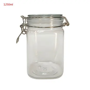 

1250ML Plastic Square Clip Top Storage Jar With Airtight Seal Lid Food Container Tableware Preserving Kitchen Flour Pasta Spice