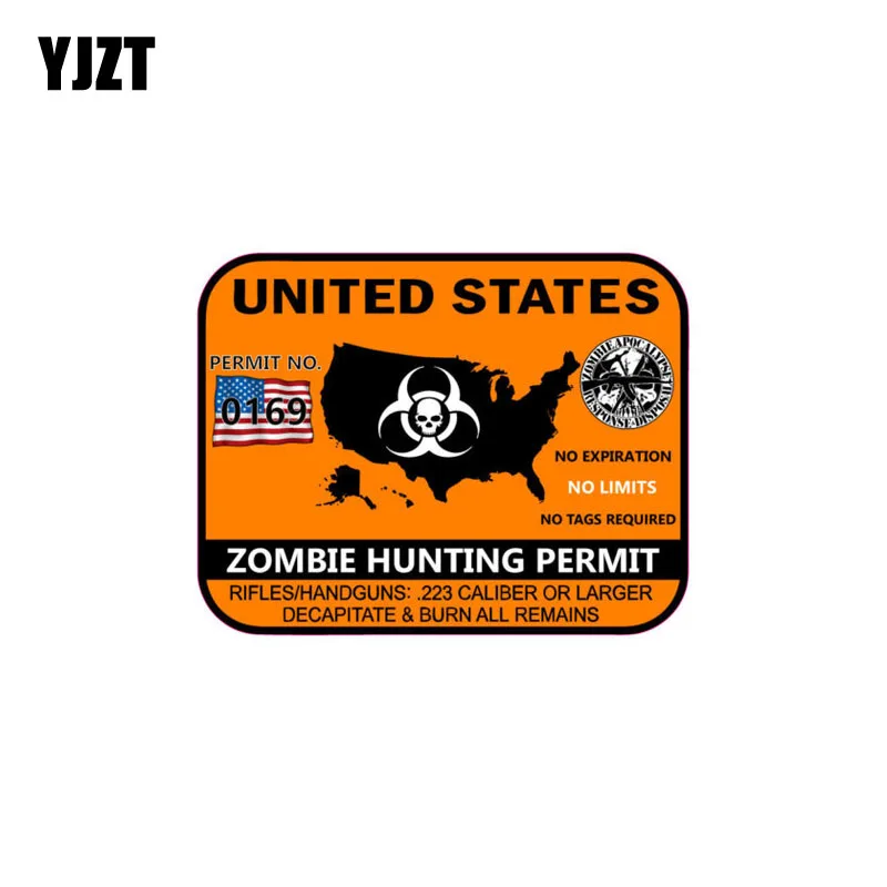 

YJZT 11.4CM*8.9CM Car Sticker USA US United States Zombie Hunter Hunting Permit Lnterest Reflective Decal C1-7476