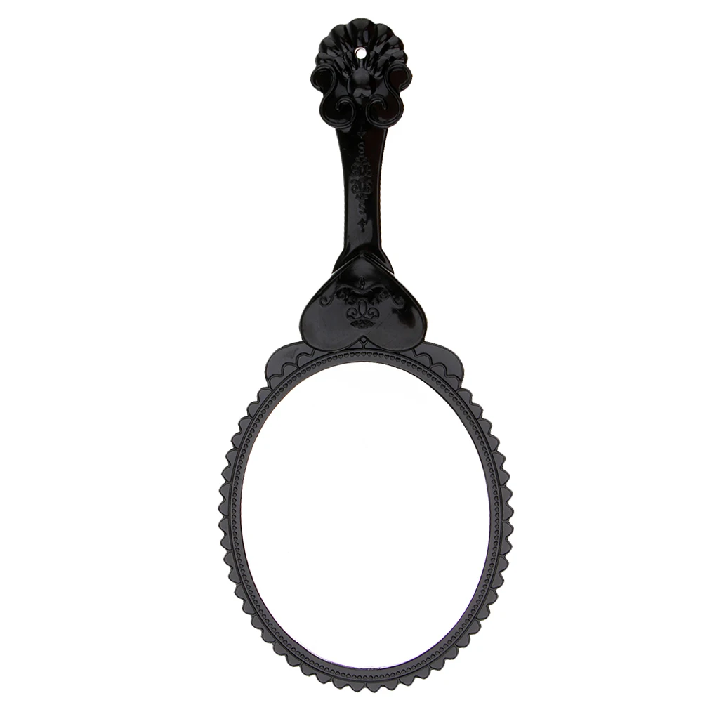 Antique Rose Flower Pattern Handheld Mirror with Folding Handle Countertop Stand 180 Degrees Full Folding Premium Black Plastic