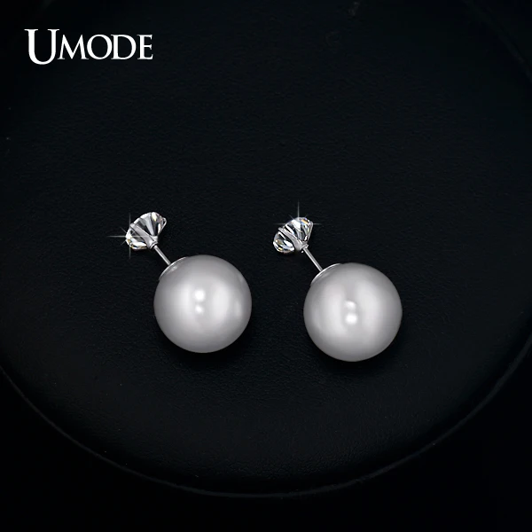 UMODE Luxury Rose Gold / Rhodium color Austrian Rhinestone & Simulated Pearl Stud Earrings For Women Jewelry AJE0253