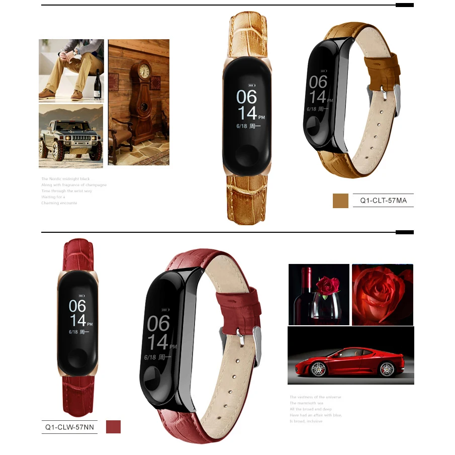 Цветной кожаный черный чехол Eastar для Xiaomi Mi Band 3 аксессуары смарт браслета Miband