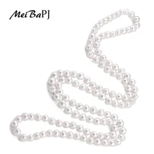 MeiBaPJ 9-10 мм размер хорошее Очаровательное ожерелье из настоящего пресноводного жемчуга для женщин 120 см длинная цепочка для свитера белая Модная бижутерия XL-069