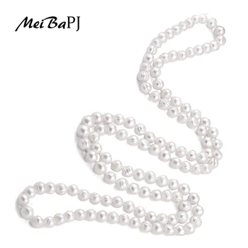 

Meibapj 9-10Mm Size Nice Charm Real Freshwater Pearl Necklace For Women 120Cm Long Sweater Chain White Fashion Jewelry Xl-069