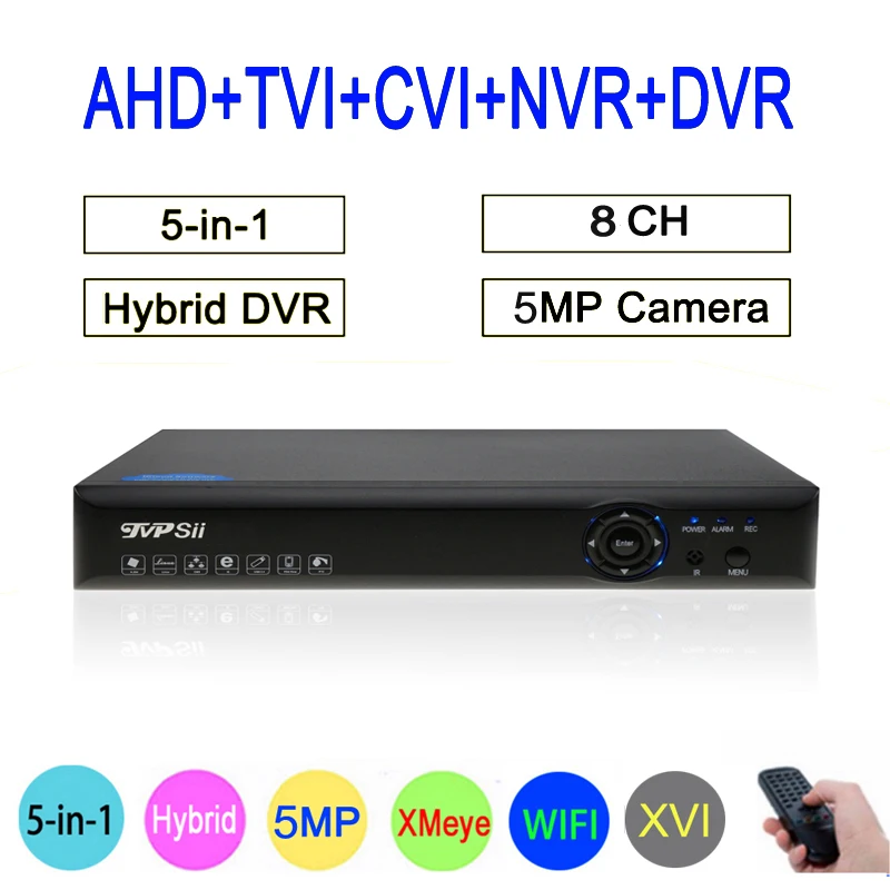 Koop Nieuwe Blue Ray 8CH 8 Kanaals 5MP Hybrid Coaxiale WIFI 6 in 1 XVI TVI CVI NVR AHD CCTV DVR Surveillance Video Recorder Gratis Verzending