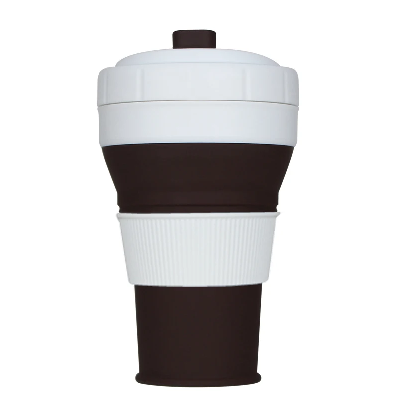 Складные кофейные чашки, пищевая, 450 мл, дорожная, силиконовая, портативная, чайная чашка для улицы, без бисфенола, складные офисные кружки для воды - Цвет: Кофе