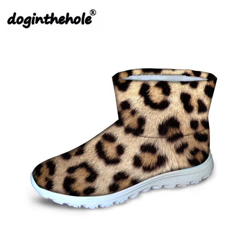 

doginthehole Boots Women Leopard Printing Slip-on Snow Boots for Females Fashion Ankle Boots Ladies Winter Warm Snow Boots Mujer