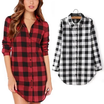 

Fashion women plaid blouses shirts Cotton Long Sleeve regular shirt Casual women blouse