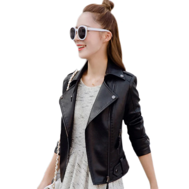 2018 Spring Summer Ms Slim Motorcycle PU Leather Female Short Leather font b Jacket b font