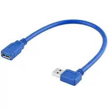 CY 5pcs High quality 90 Degree Right / Left Angled USB 3.0 A Male to Female Extension Cable 30cm Blue color