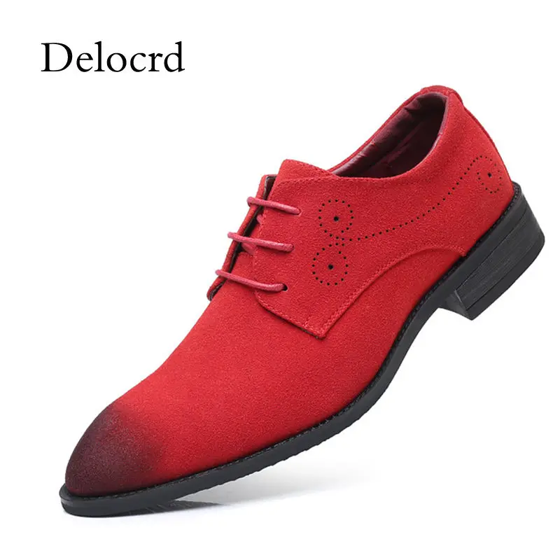 

Plus Size 38-48 Men Suede Oxford Shoes Pointed Toe Platform Casual Dress Shoes British Style Red Black Men Flat Shoes