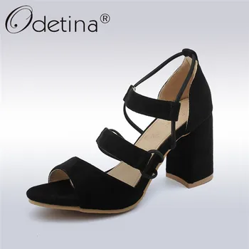 

Odetina New Fashion Women Concise Style Sandsals Hoof High Heels Summer Band Open Toe Slip On Ladies Dress Shoes Big Size 31-46