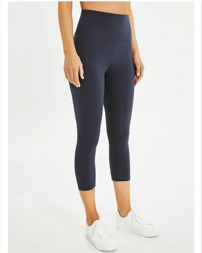 Imlario эфирные укороченные штаны для тренировок с высокой талией, женские хлопковые мягкие спортивные Капри для фитнеса, Стрейчевые колготки для йоги, леггинсы для бега 7/8 - Цвет: Navy blue