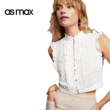 asmax Apparel 2017 Summer Women Shirts Blouse Casual Solid White Ruffles Female Shirts Chic Sleeveless Brief Ladies Blouse