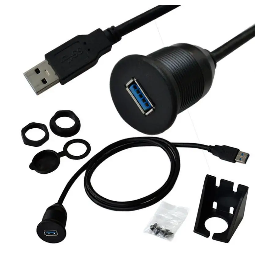 Impermeável Flush Mount Usb Dock Adapter Dashboard Pan Porta Usb 3.0 Macho para Fêmea Cabo de Extensão para Carro e Motocicleta - Imagem 2