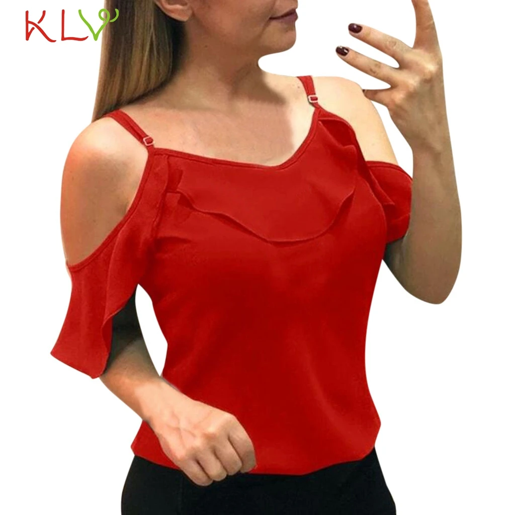 

Summer T Shirt Women Chiffon Ruffles Off Shoulder Sexy Short Sleeve Casual Top Harajuku Camiseta Princesa Basic Mujer 2019 19M19