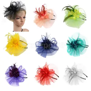 

Lady Women Fascinator Headband Veil Feather Hat Cocktail Party Costume