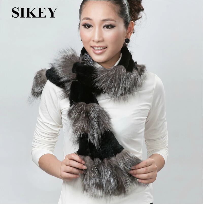 SCR018 Genuine Knitted Women Real Fur Scarf Scarves Wrap Neck Warmer