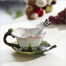Розовая чашка с розами, керамическая чашка, креативная чайная чашка, набор, кофейная чашка, травяной чайный набор, милая Свадебная чашка, блюдце, ложка, комбинация