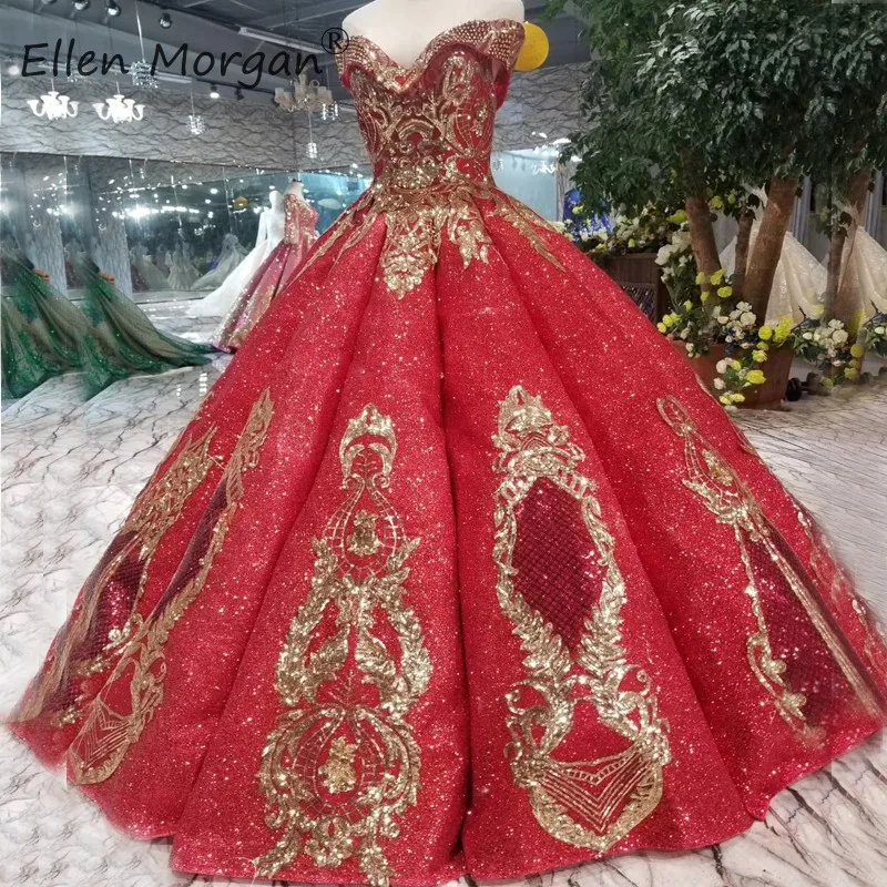 

Real Photo Burgundy Glitter Prom Dress Long Quinceanera Pageant Miss Ball Gowns Girls Gold Applique Floor Length Evening Dresses