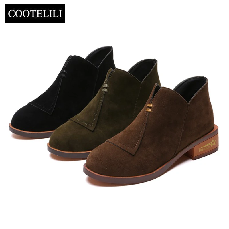 

COOTELILI Fashion Autumn 2018 Soft Shoes Woman Ankle Boots For Women Plus Size 35-41 Rubber Boots Women 4cm Heels Female Shoes