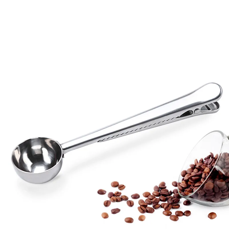 high quality stainless steel coffee scoop with clip coffee tea