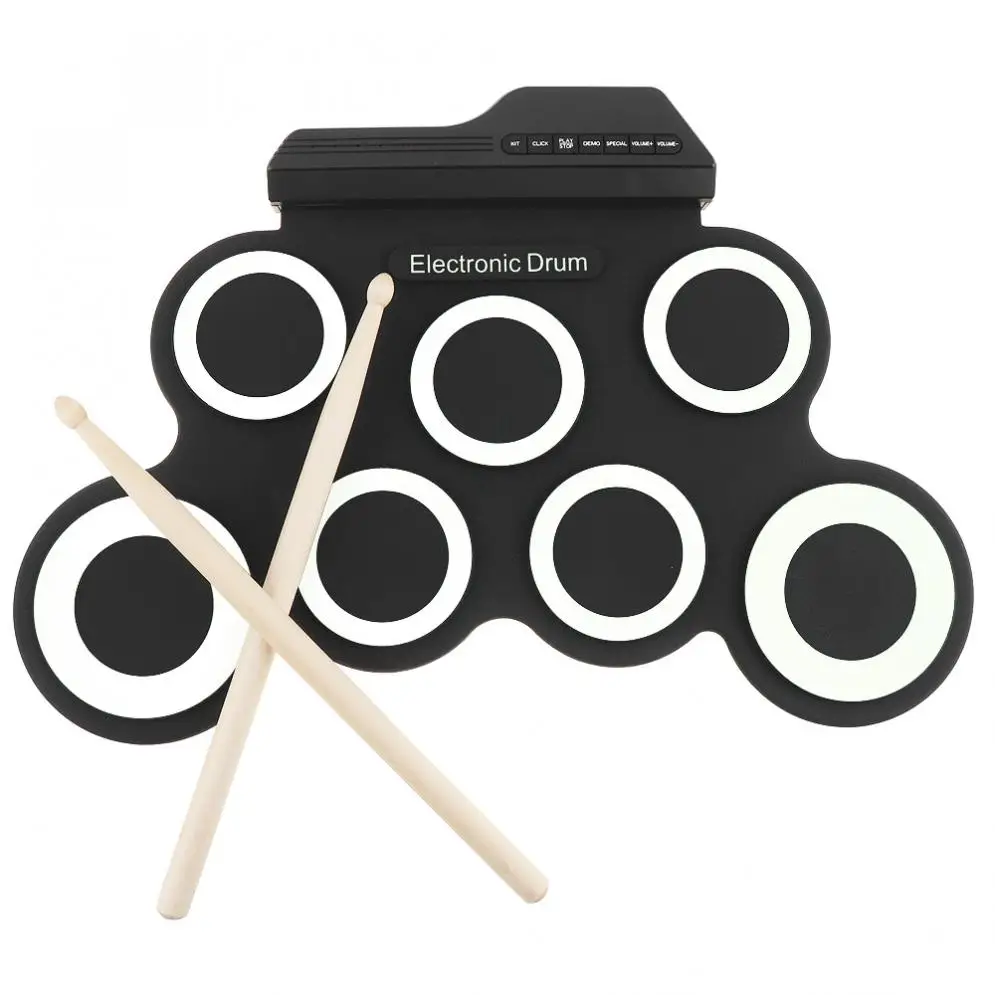 Портативный цифровой электронный USB 7 подушечек свернутый набор силиконовый Электрический барабанный комплект с барабанными палочками и поддерживающей педалью