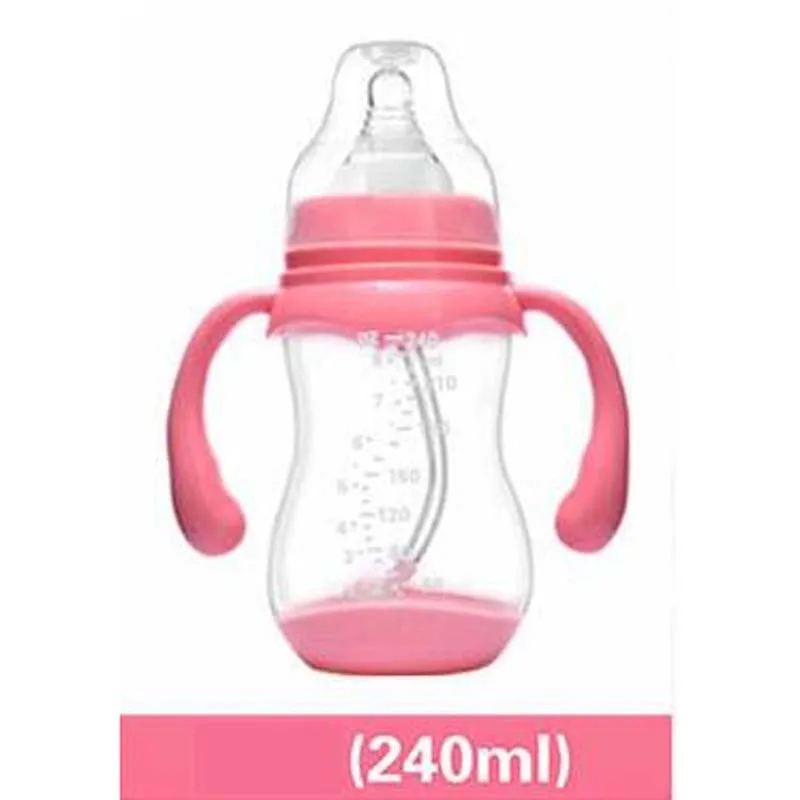 Детская Бутылочка с широким ртом и пылезащитным покрытием для младенцев, размер детской бутылочки 180 мл/240 мл/320 мл с температурным зондированием - Цвет: 240ML Pink
