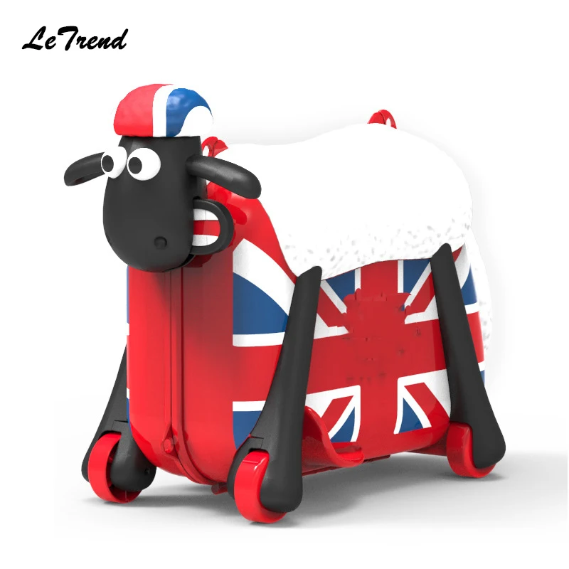 New Fashion Cute Cartoon Sheep Shape Kids Ride-on Trolley Suitcase Solid Children Carry On Spinner Rolling Luggage Travel Bag new fashion style cute toy motorcycle shape kids children rolling luggage boy and girl trunk trolley case travel box suitcase