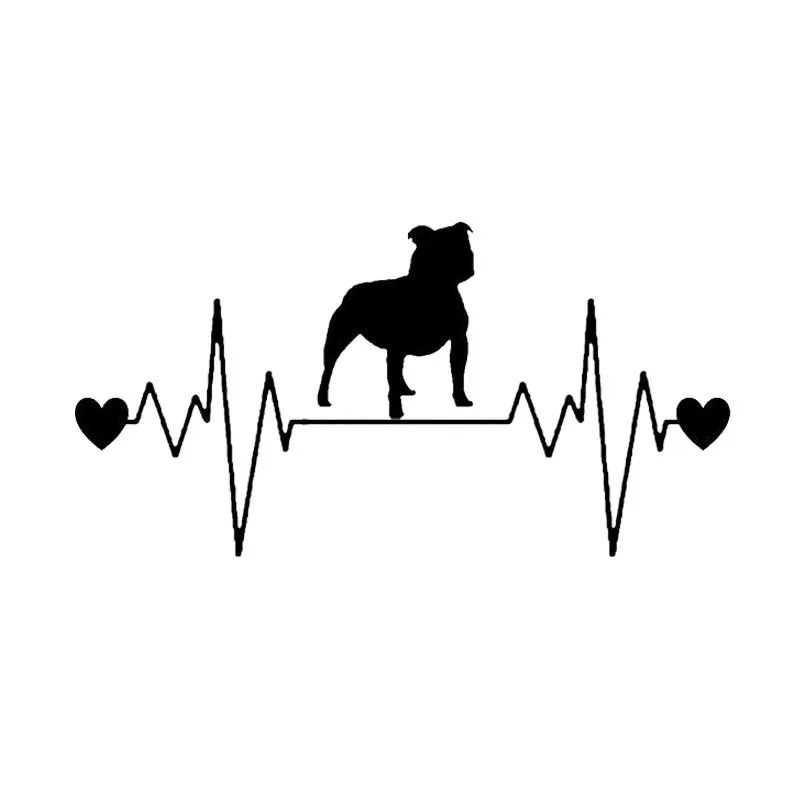 

20.3*10.3CM Staffy Bull Dog Heartbeat Lifeline Car Stickers Vinyl Decal Car Styling Bumper Accessories Black/Silver S1-0822
