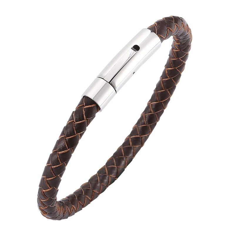 

Trend Men Women Genuine Brown Braided Leather Bracelet Stainless Steel Clasp Male Bracelets Bangles Jewelry gift BB0238