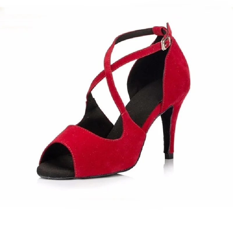 Najtaniej Kobieta Ballroom Latin Dance Shoes czerwone sandały Salsa damskie Social Party Tango buty do tańca wysokie obcasy 6 7. 5 8. 5cm miękka podeszwa 1801