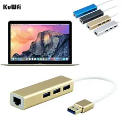 KuWFi USB3.0 концентратора Gigabit Ethernet сетевой адаптер + 3 Порты и разъёмы концентратор USB 3,0 RJ45 10/100/1000 м сетевой карты для Macbook Windows 10