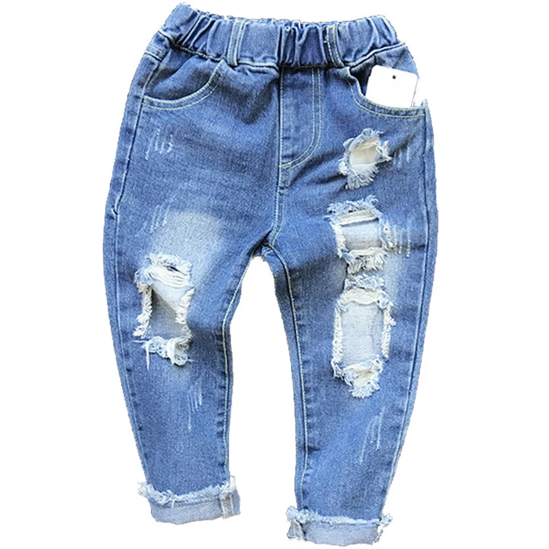 

New 2018 Boys Girls Hole Jeans Pants 1-6yrs Kids Trousers Spring Fashion Designer Brand Children Denim Pants Casual Ripped Jeans