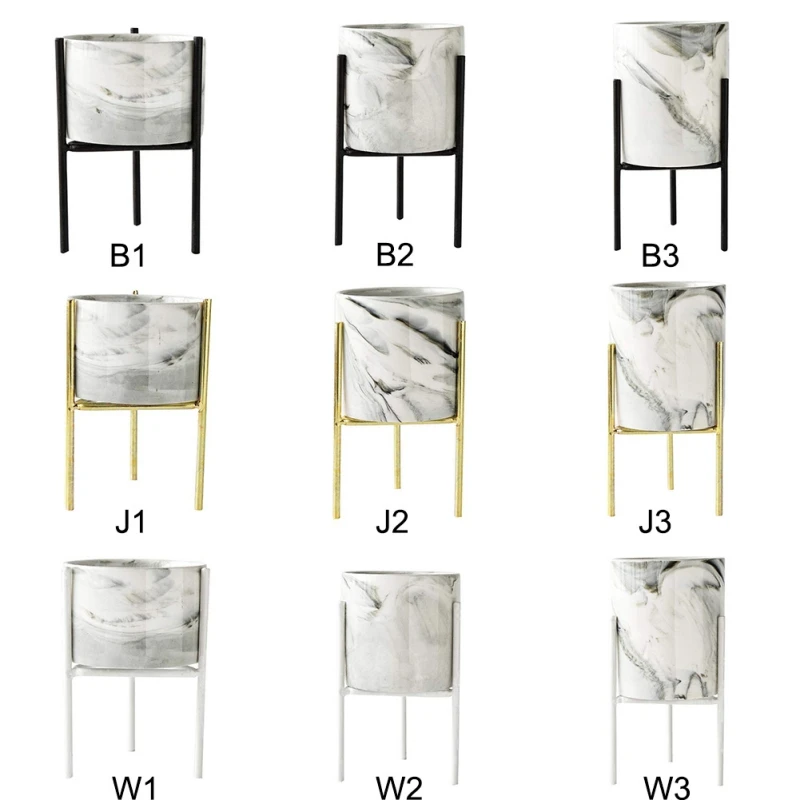 Компактные растения керамический цветочный горшок Мрамор суккулентная плантатор садовые горшки в стиле бонсай с геометрическим рисунком, железная стойка держатели цветочный горшок набор