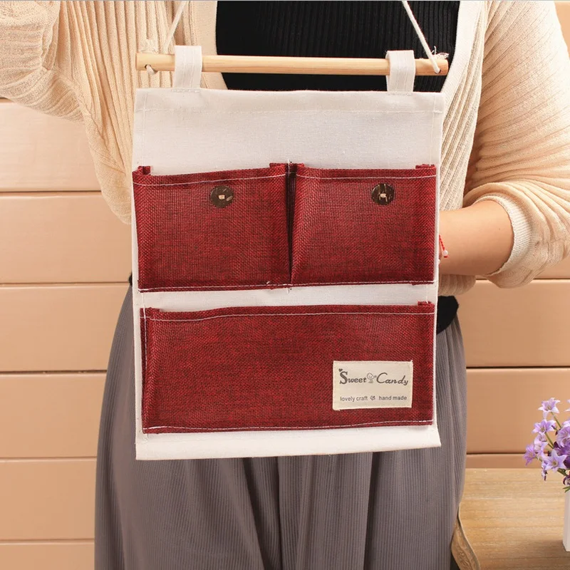 High quality Cotton Linen hanging organizer Canvas make up storage bag