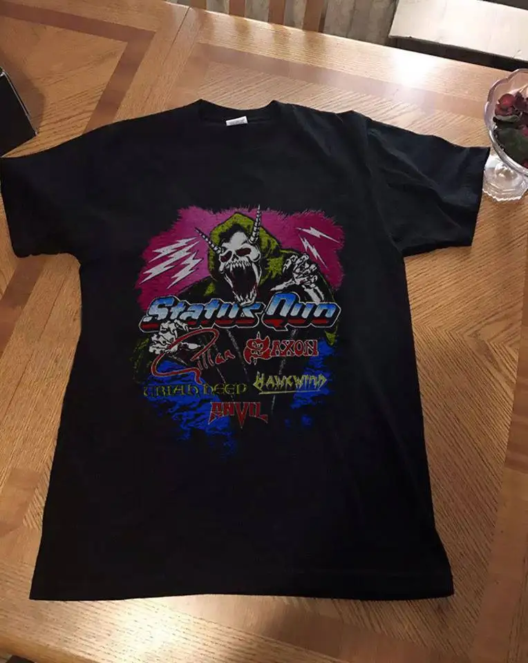 

Tee Shirt Printing Men'S Fashion Short O Neck Status Quo&Saxon Monsters Of Rock Donington Park 1982 T Shirts