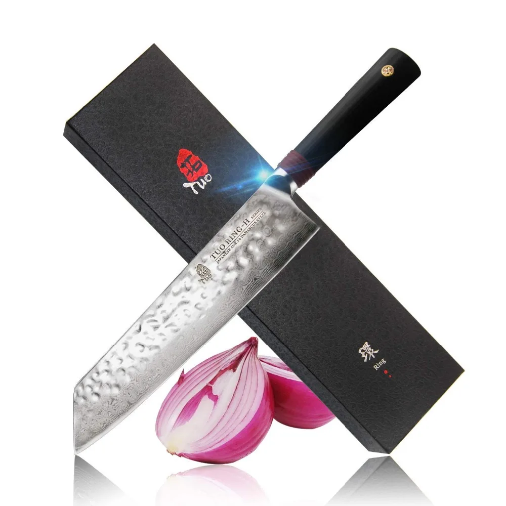 

TUO Cutlery Kiritsuke Knife - Damascus Nakiri Kitchen Knives - Japanese AUS-10 HC Stainless Steel Chef Knife -G10 Handle - 8.5''