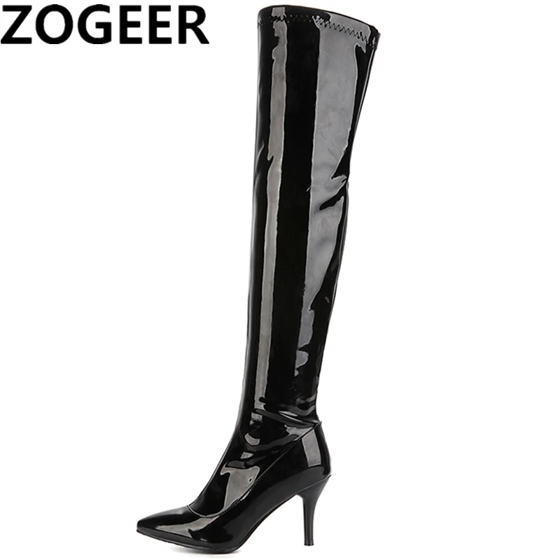 

Plus Size 48 Women Thigh High Boots Fashion Patent Leather Over The Knee Boots Sexy Nightclub Dance Ladies Shoes Red Black White